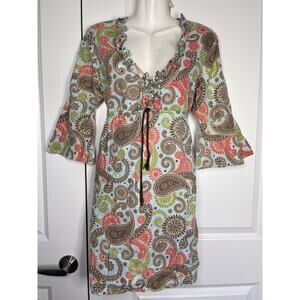 Bap Lady Mudpie Paisley Print 90’s A Line Sun Dress Whimsical Flare Sleeve Sz S